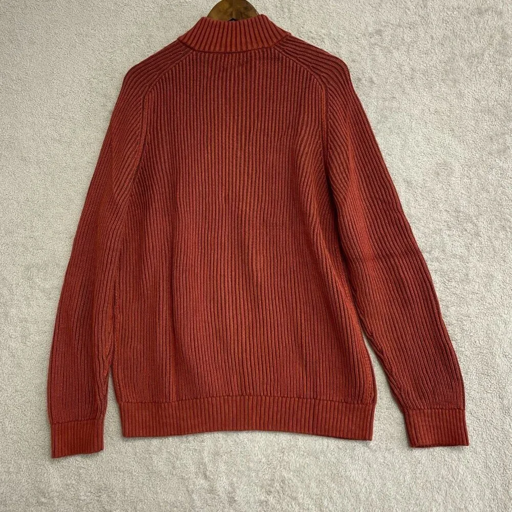 NEW Lands' End Drifter Men's L 1/4 Zip Ribbed Sweater Rust Red 100% Cotton
